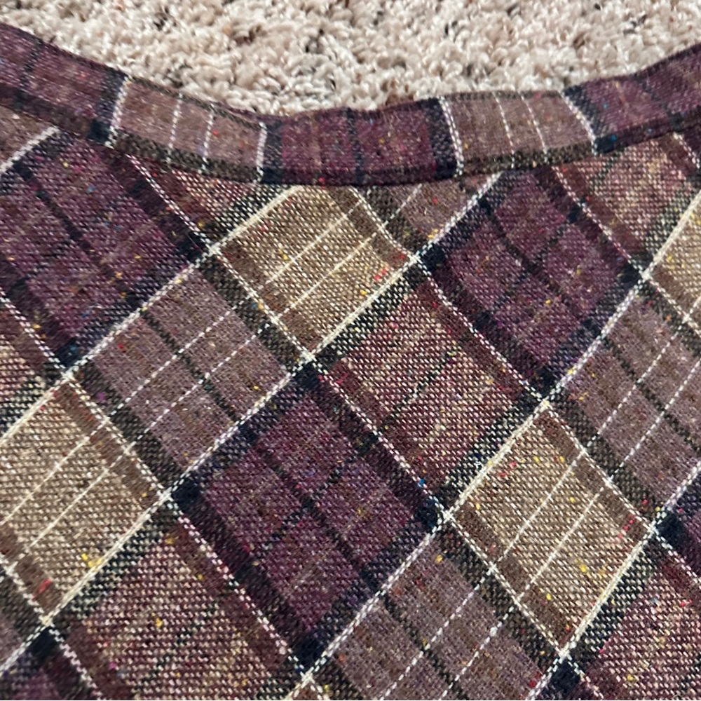Vintage 60s/70s Purple Tan Plaid Tweed A-Line Midi Skirt Women's Size S/M Retro - Picture 9 of 16